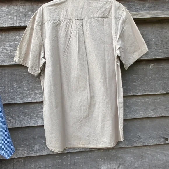 Columbia Mens Large Short Sleeve Button Up Cotton Shirt Plaid Tan and White - Picture 8 of 11